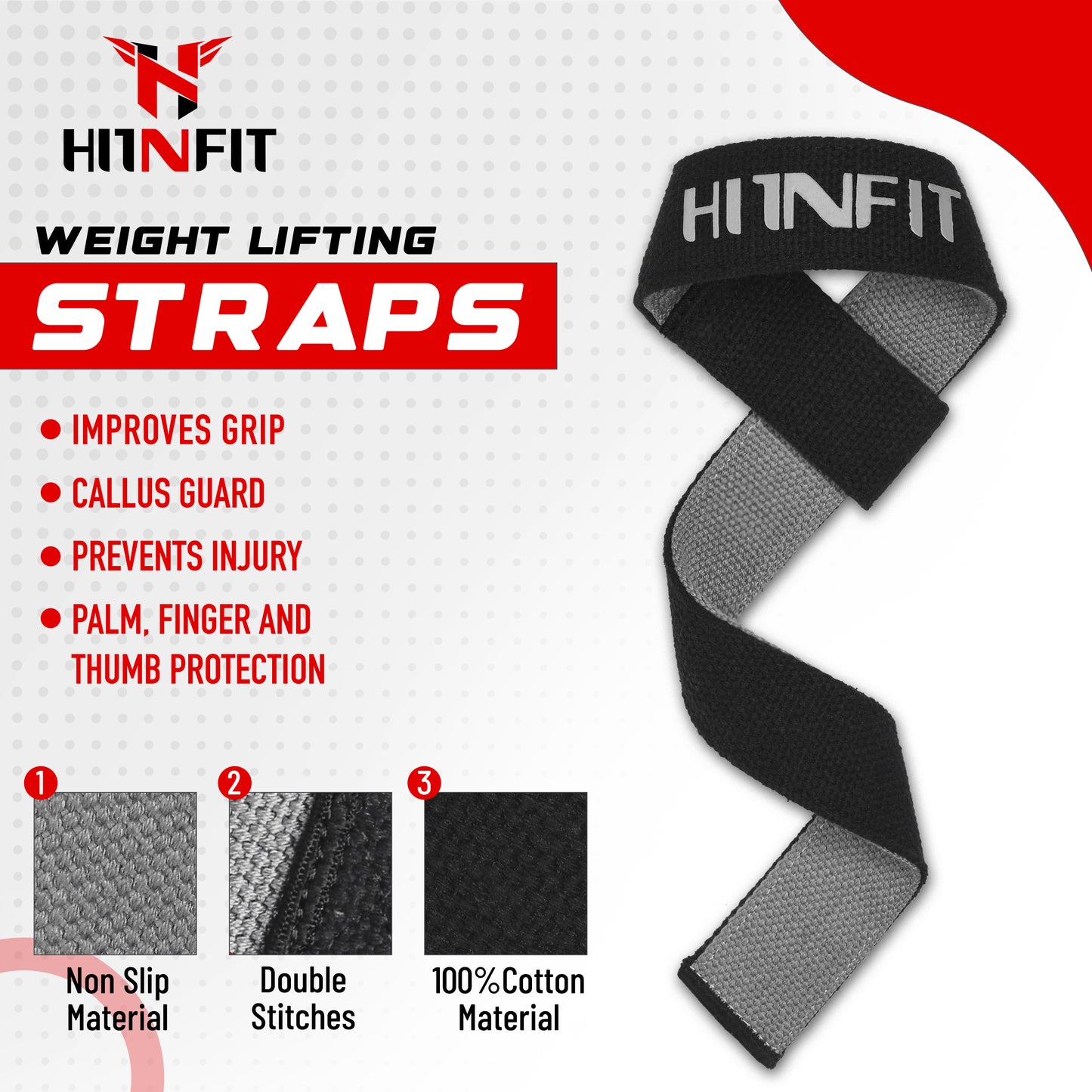 Dual-Ply Cotton Lifting Straps- Black/Gray- 24"