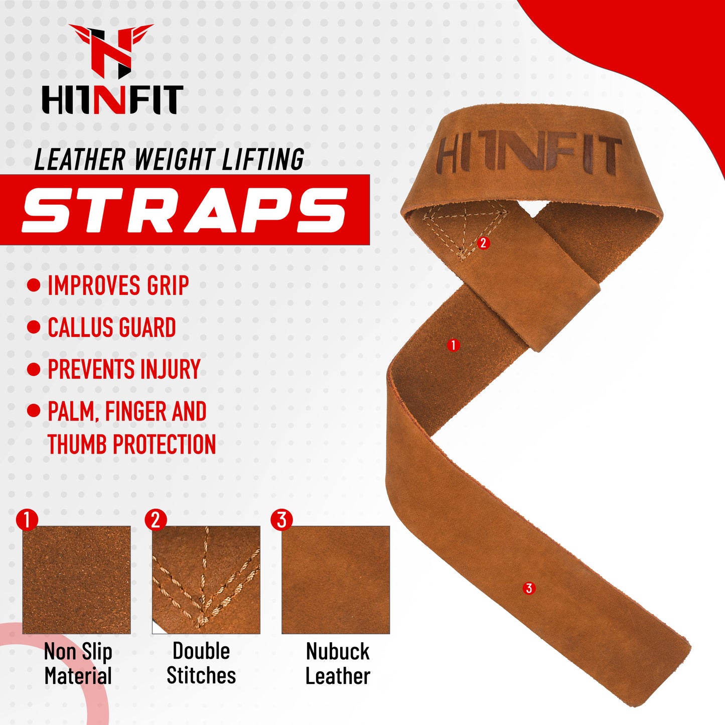 Leather Lifting Straps- Tan Brown- 23"
