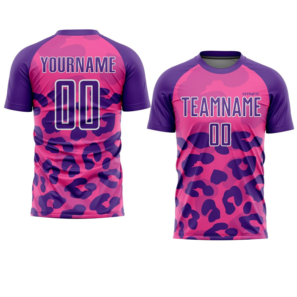 HIT N FIT Custom Sublimated Soccer Jersey | Pink & Purple Leopard Print Team Kit