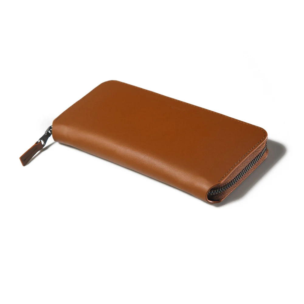HIT N FIT Premium Tan Brown Genuine Leather Zip-Around Clutch Wallet with Heavy Duty Metal Zipper