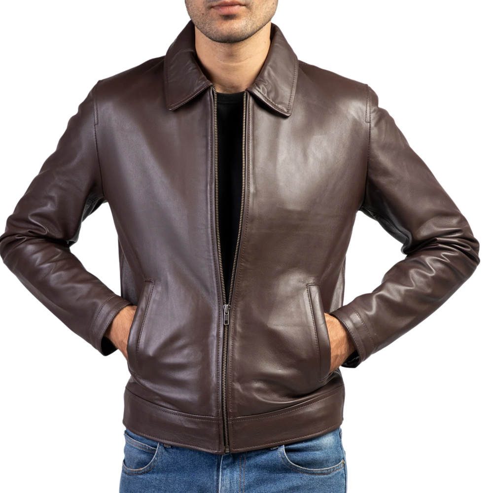 HIT N FIT Men's Chocolate Brown Genuine Leather Racer Jacket | Cafe Racer Motorcycle Biker Outerwear