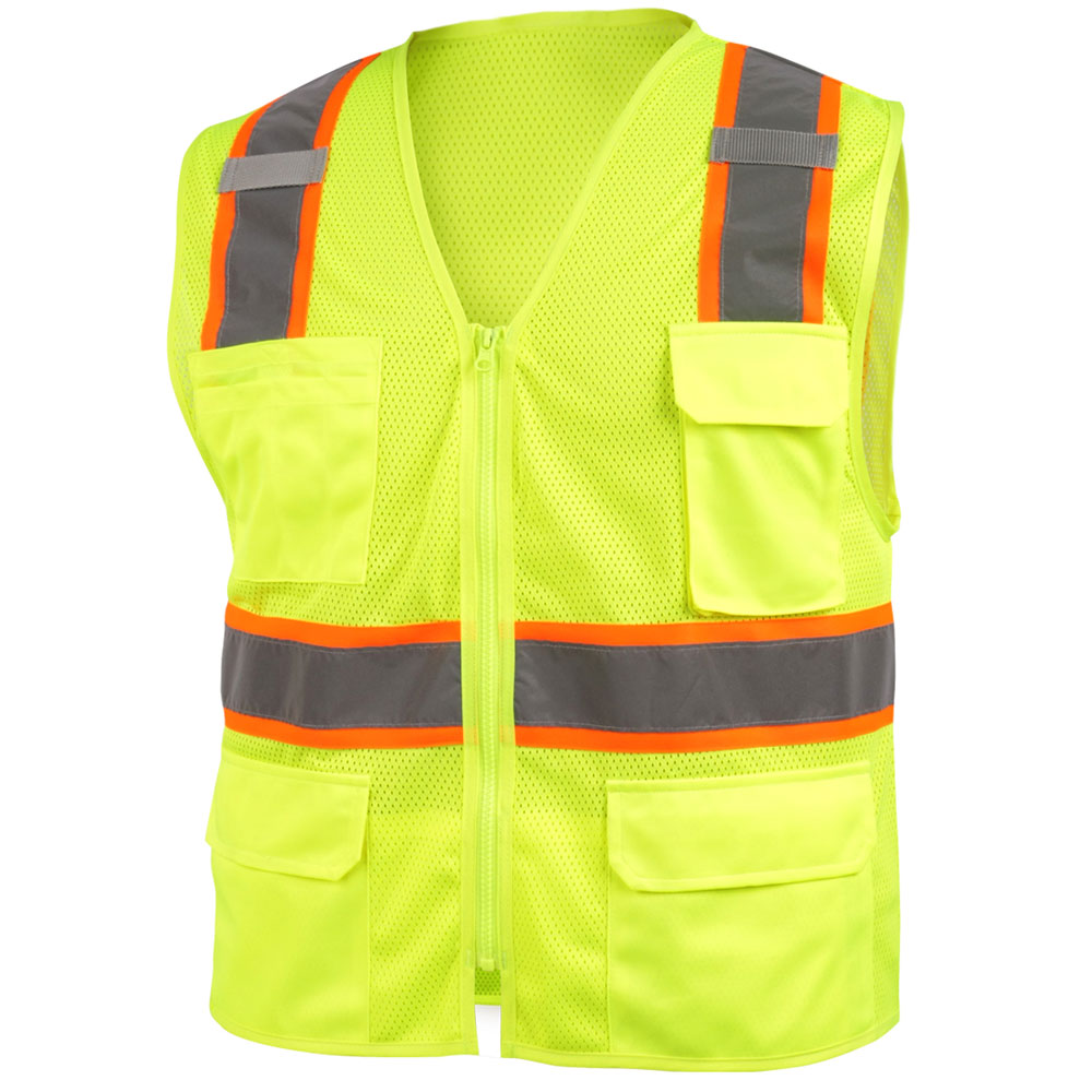 HIT N FIT High Visibility Neon Yellow Safety Vest with Multi Utility Pockets and Reflective Orange Stripes