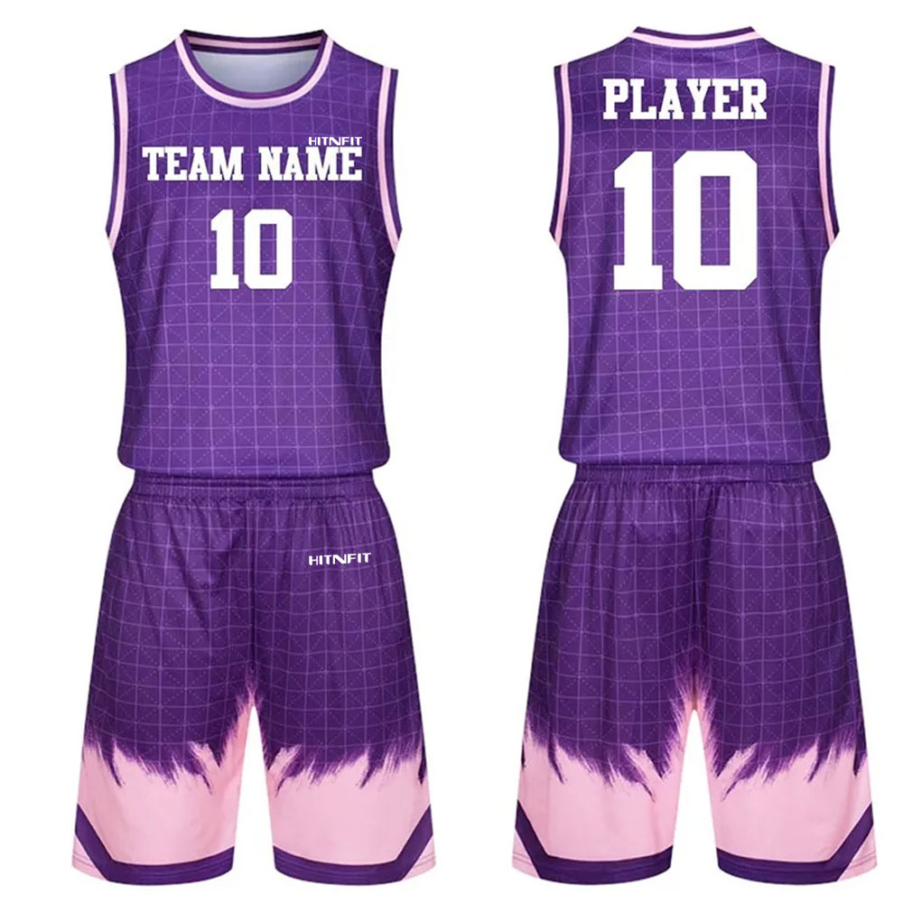 HIT N FIT Custom Sublimated Basketball Uniform | Purple & Pink Grid Kit