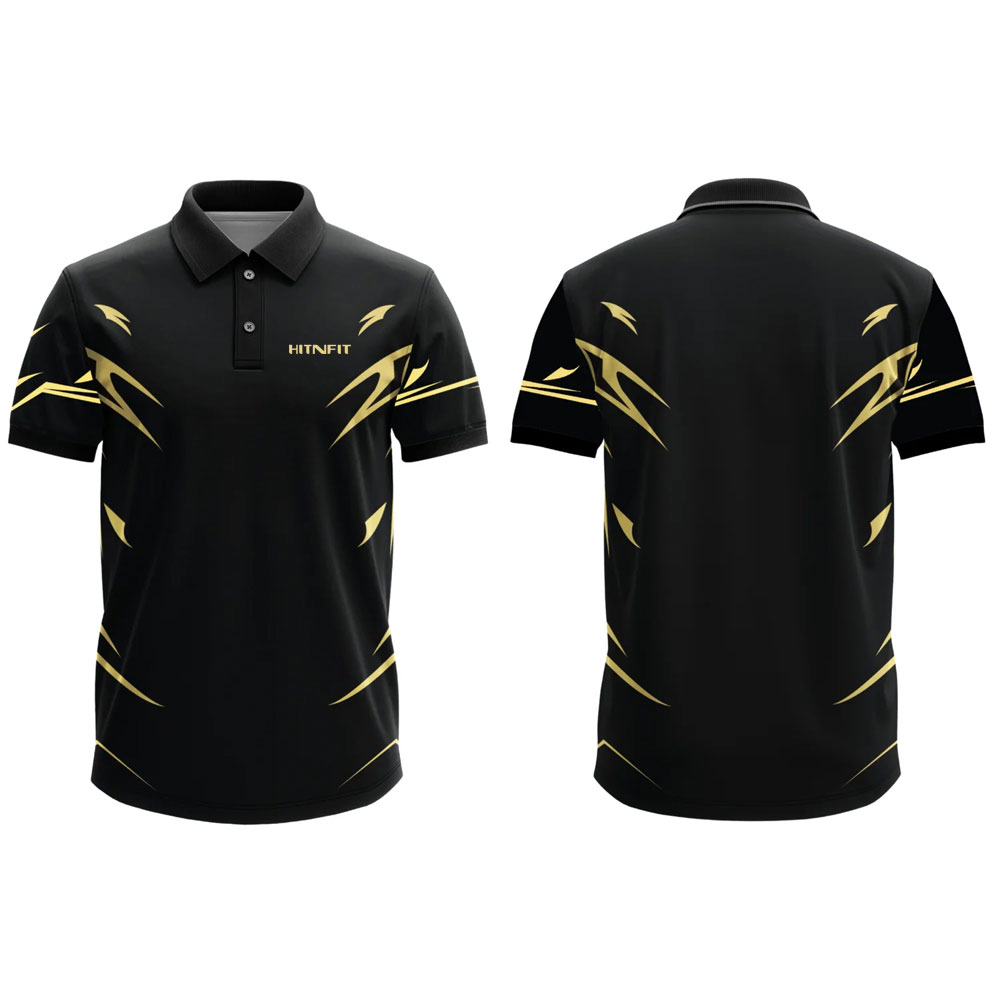 HIT N FIT Custom Sublimated Cricket Jersey | Black & Gold Slash Polo Kit