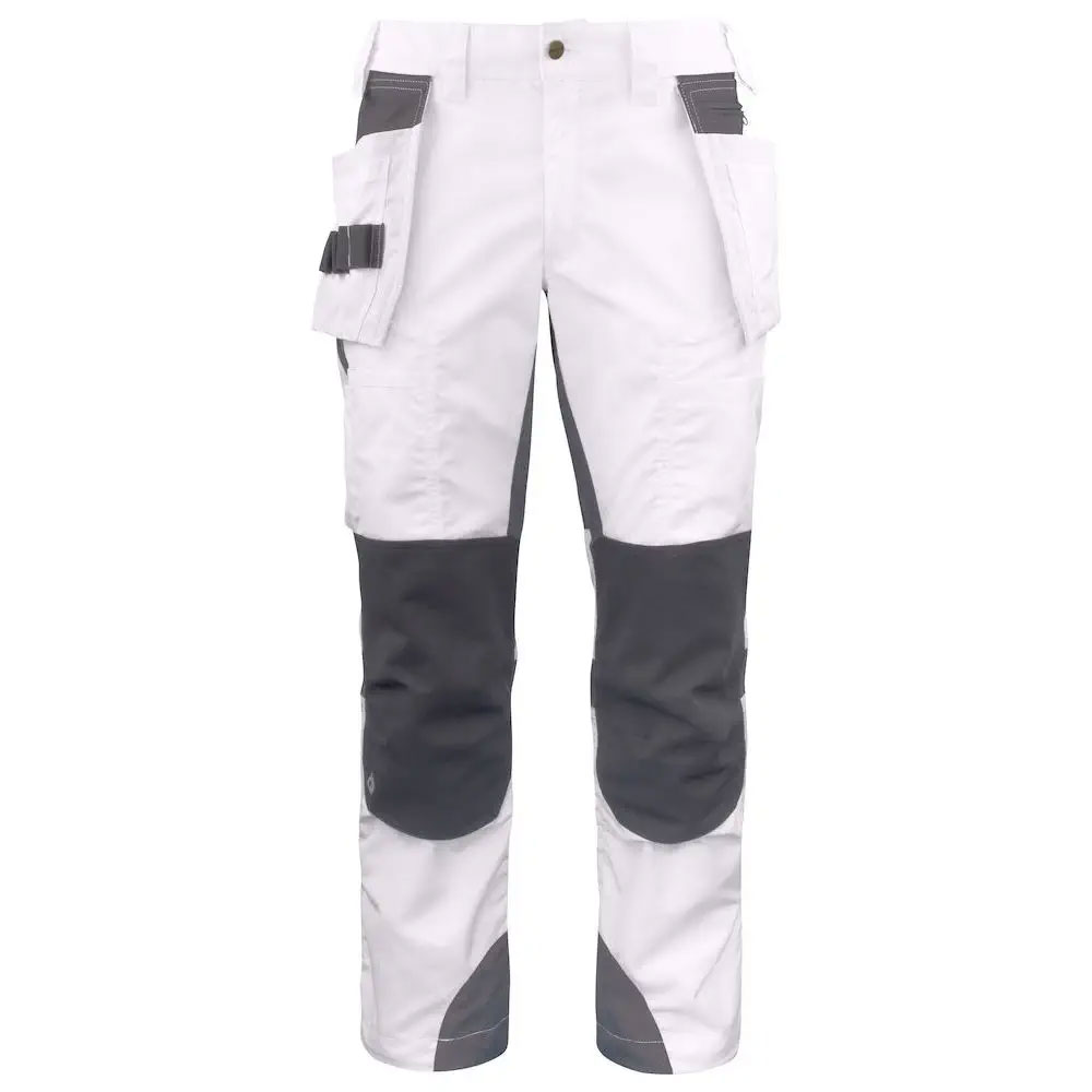 HIT N FIT Professional White Painter Work Trousers with Grey Reinforced Knees and Holster Pockets