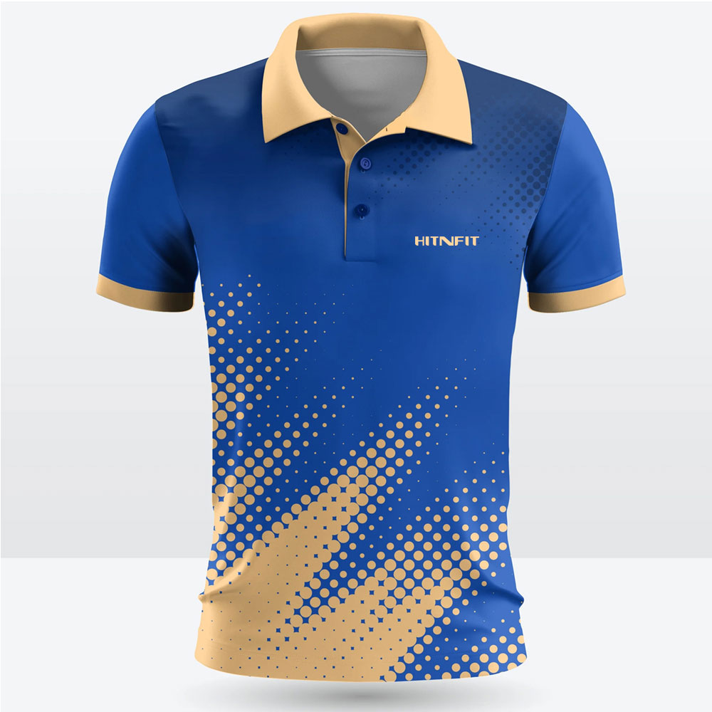 HIT N FIT Custom Sublimated Cricket Jersey | Royal Blue & Gold Halftone Polo Kit