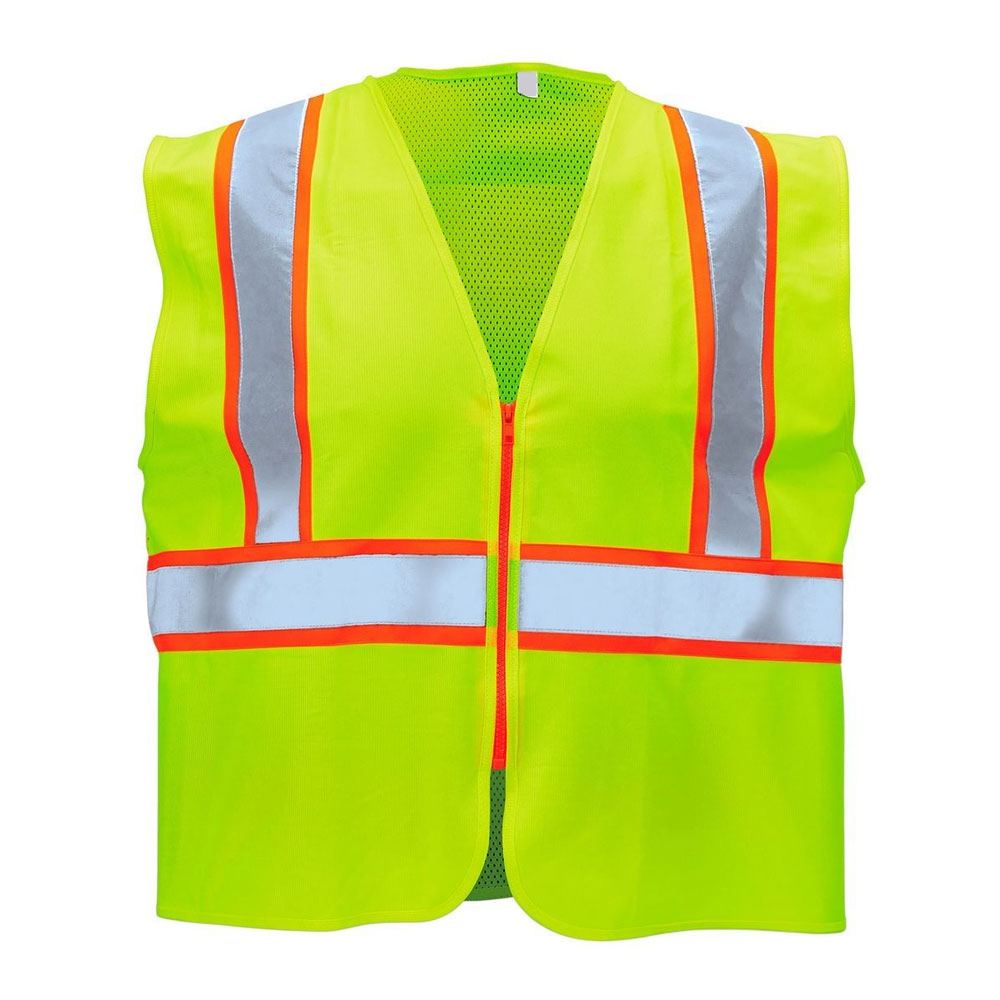 HIT N FIT High Visibility Neon Yellow Safety Vest with Reflective Orange Stripes and Full Zipper 