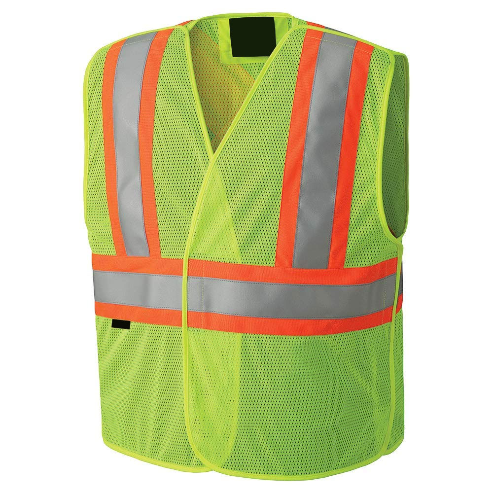 HIT N FIT High Visibility Neon Yellow Safety Vest with Reflective Orange Borders and Hook Loop Fastener