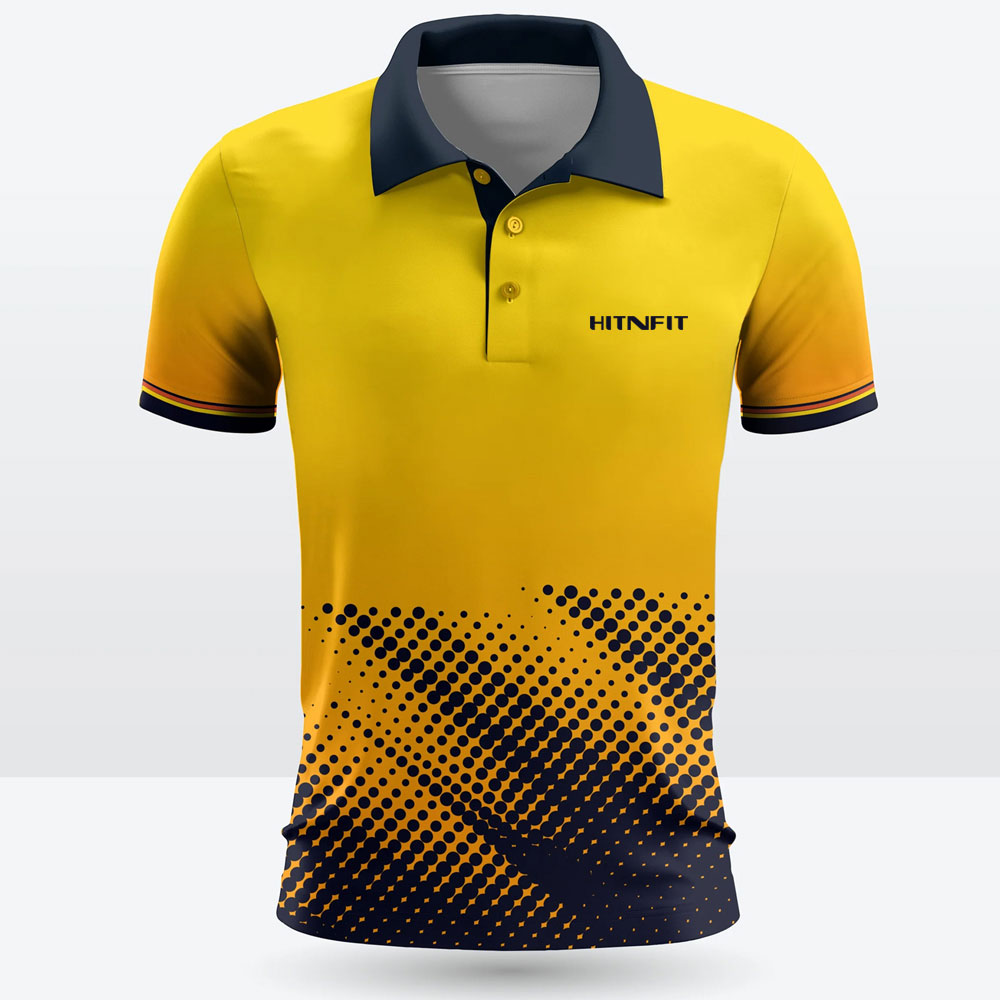 HIT N FIT Custom Sublimated Cricket Jersey | Yellow & Navy Halftone Polo Kit