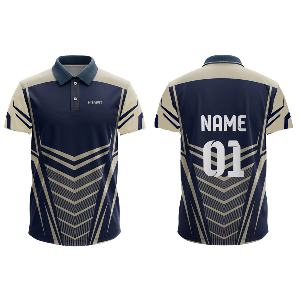 HIT N FIT Custom Sublimated Cricket Jersey | Navy & Gold Chevron Polo Kit