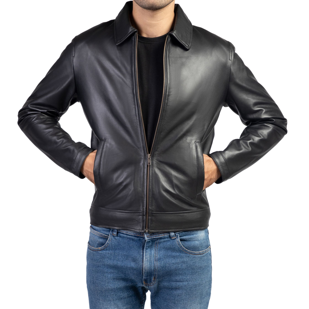 HIT N FIT Men's Black Real Leather Biker Jacket | Classic Cafe Racer Motorcycle Outerwear