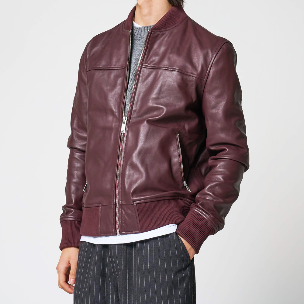 HIT N FIT Men's Burgundy Real Leather Racer Biker Jacket | Maroon Leather Motorcycle Bomber Outerwear