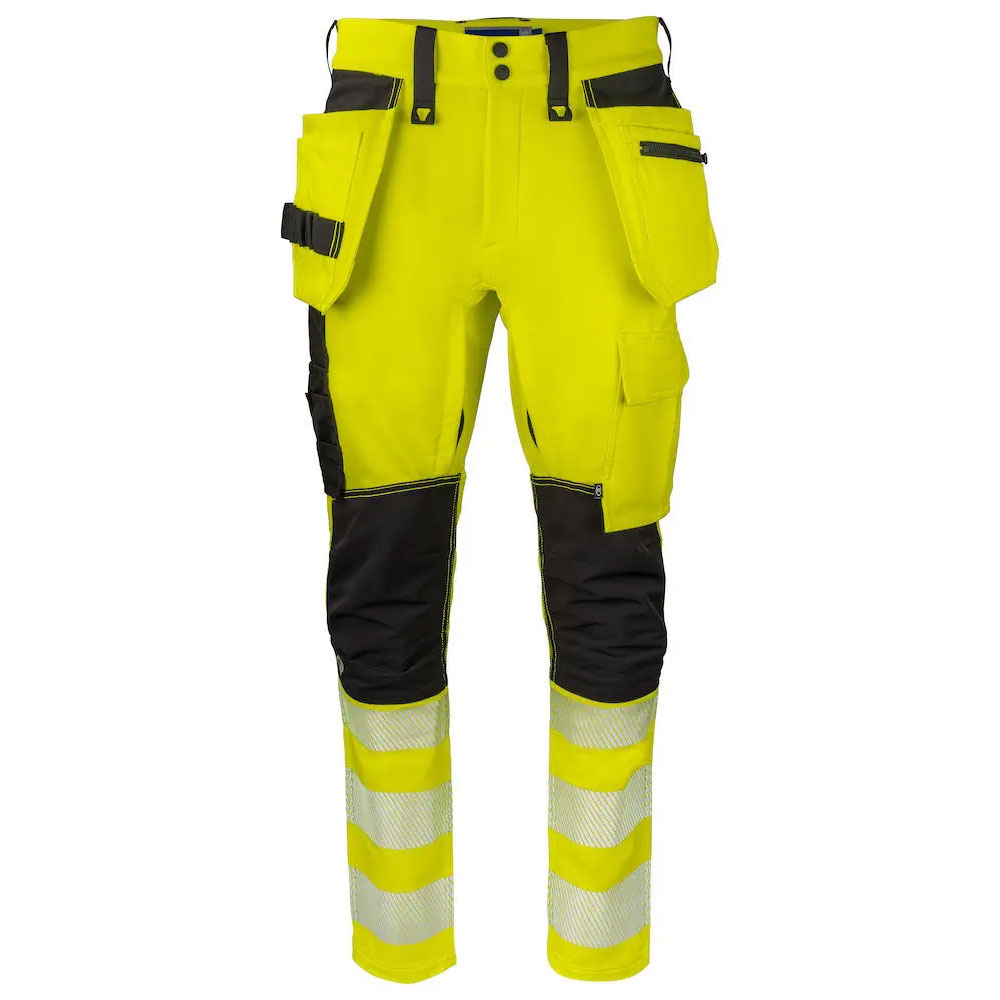 HIT N FIT High Visibility Neon Yellow Safety Work Pants with Heavy Duty Holster Pockets and Reflective Bands