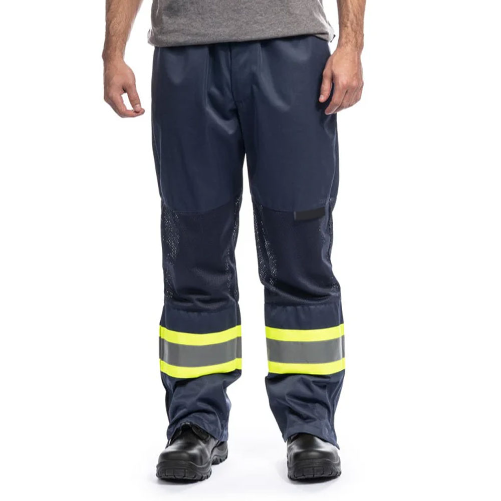 HIT N FIT High Visibility Navy Blue Safety Work Pants with Mesh Knee Ventilation and Reflective Bands