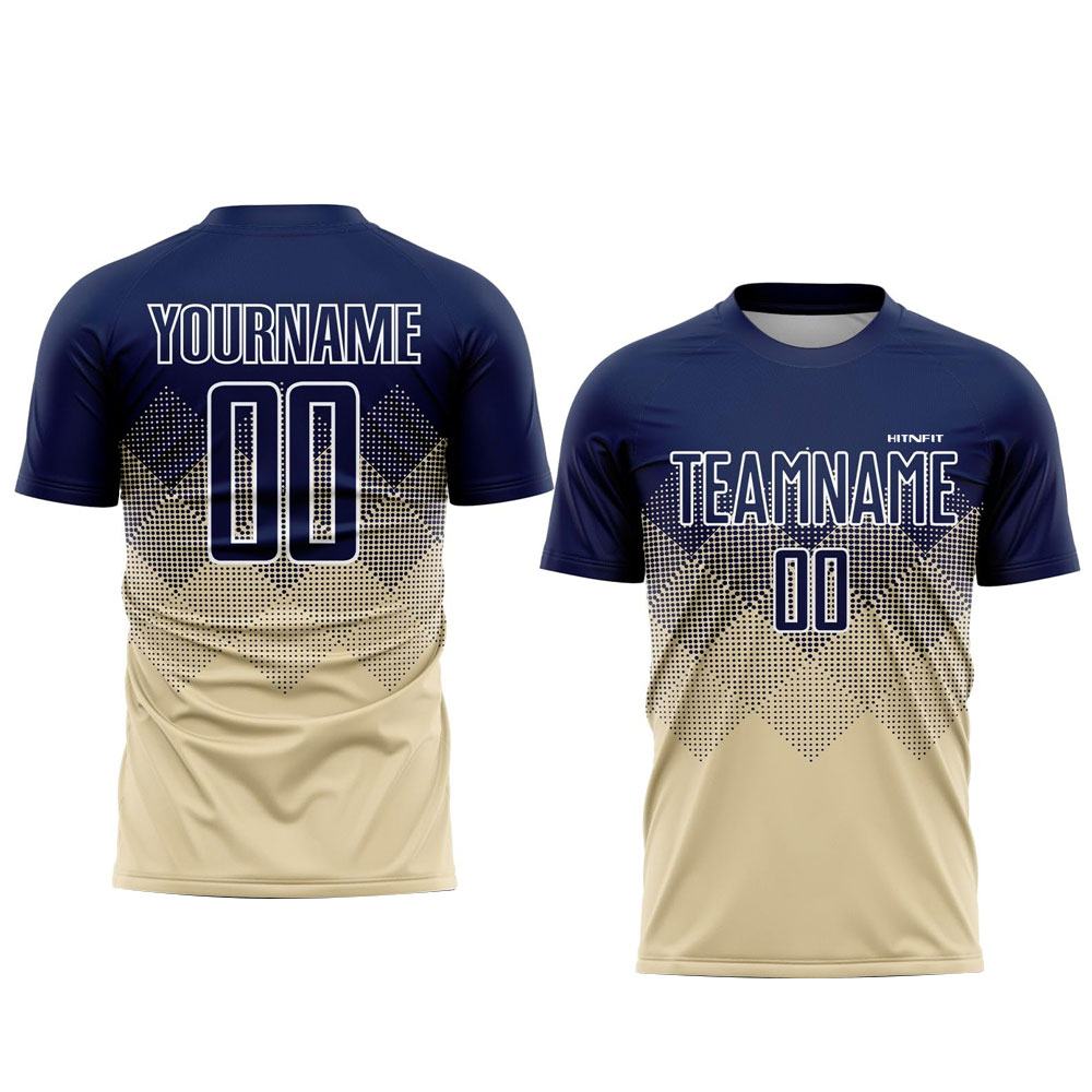 HIT N FIT Custom Sublimated Soccer Jersey | Navy & Gold Halftone Gradient Team Kit