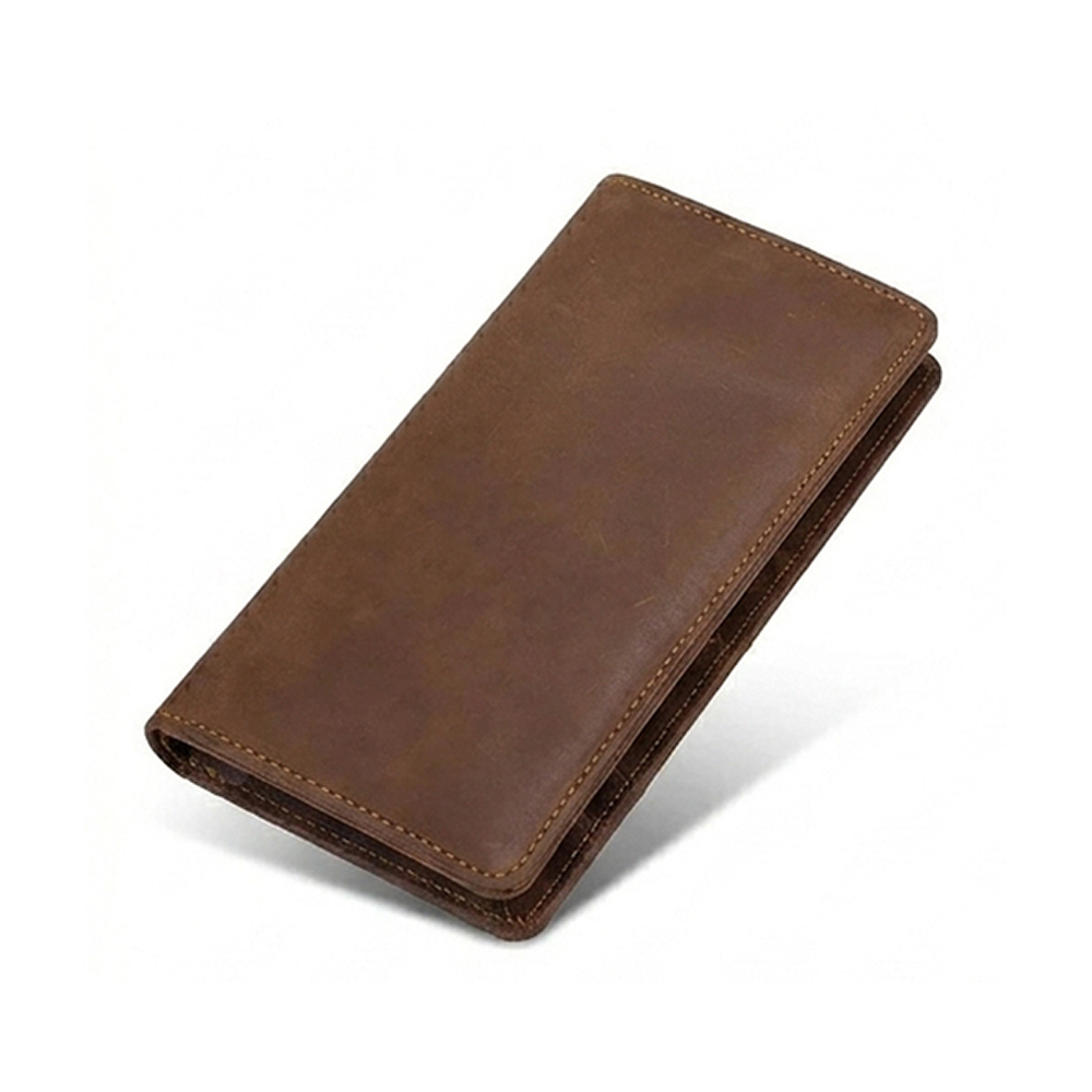 HIT N FIT Vintage Crazy Horse Brown Genuine Leather Long Executive Wallet with Reinforced Stitching