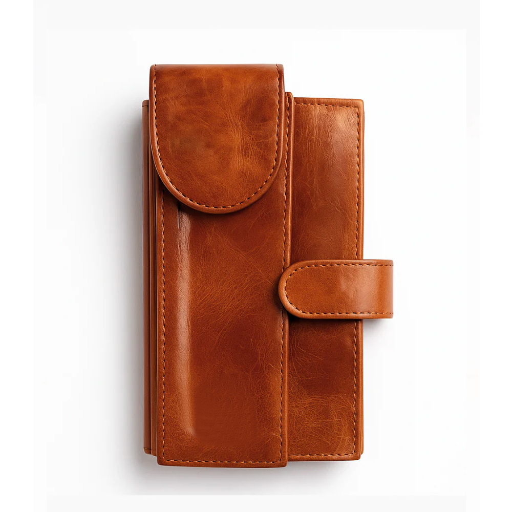 HIT N FIT Vintage Cognac Brown Genuine Leather Multi-Pouch Travel Wallet with Magnetic Flap and Snap Closure
