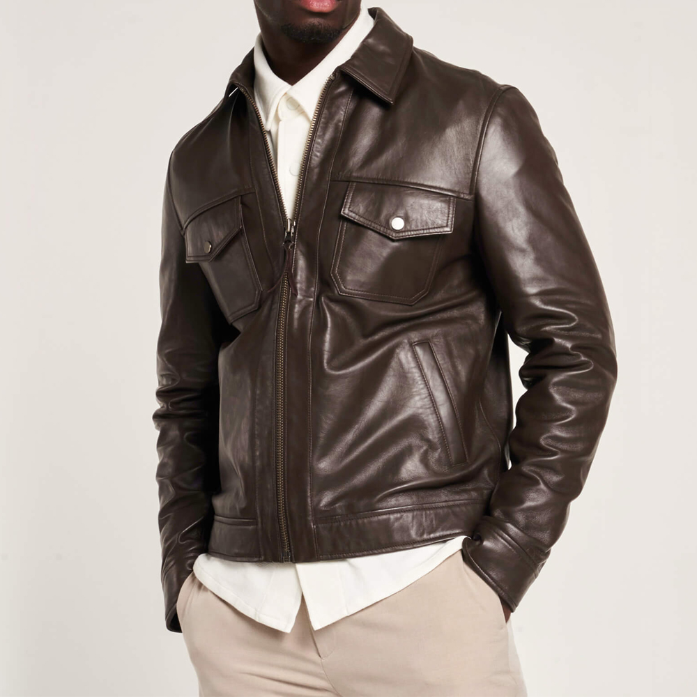 HIT N FIT Men's Dark Brown Real Leather Biker Jacket | Genuine Leather Racer Motorcycle Jacket