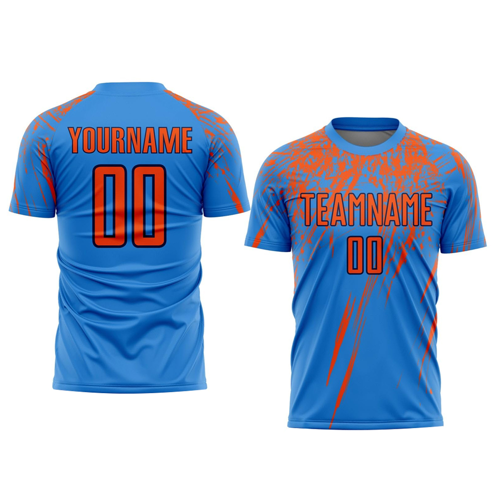 HIT N FIT Custom Sublimated Soccer Jersey | Blue & Orange Splash Team Kit