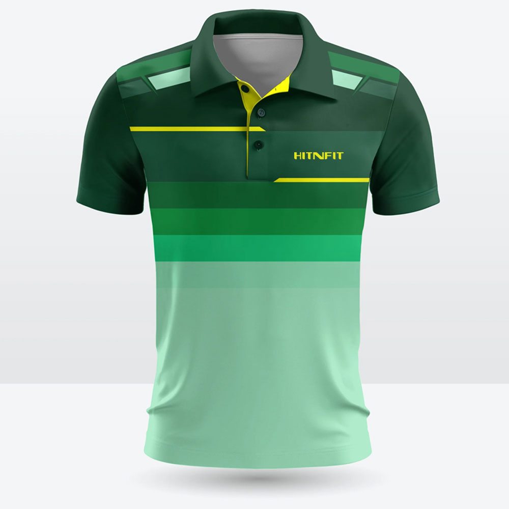 HIT N FIT Custom Sublimated Cricket Jersey | Multi-Green Striped Polo Kit