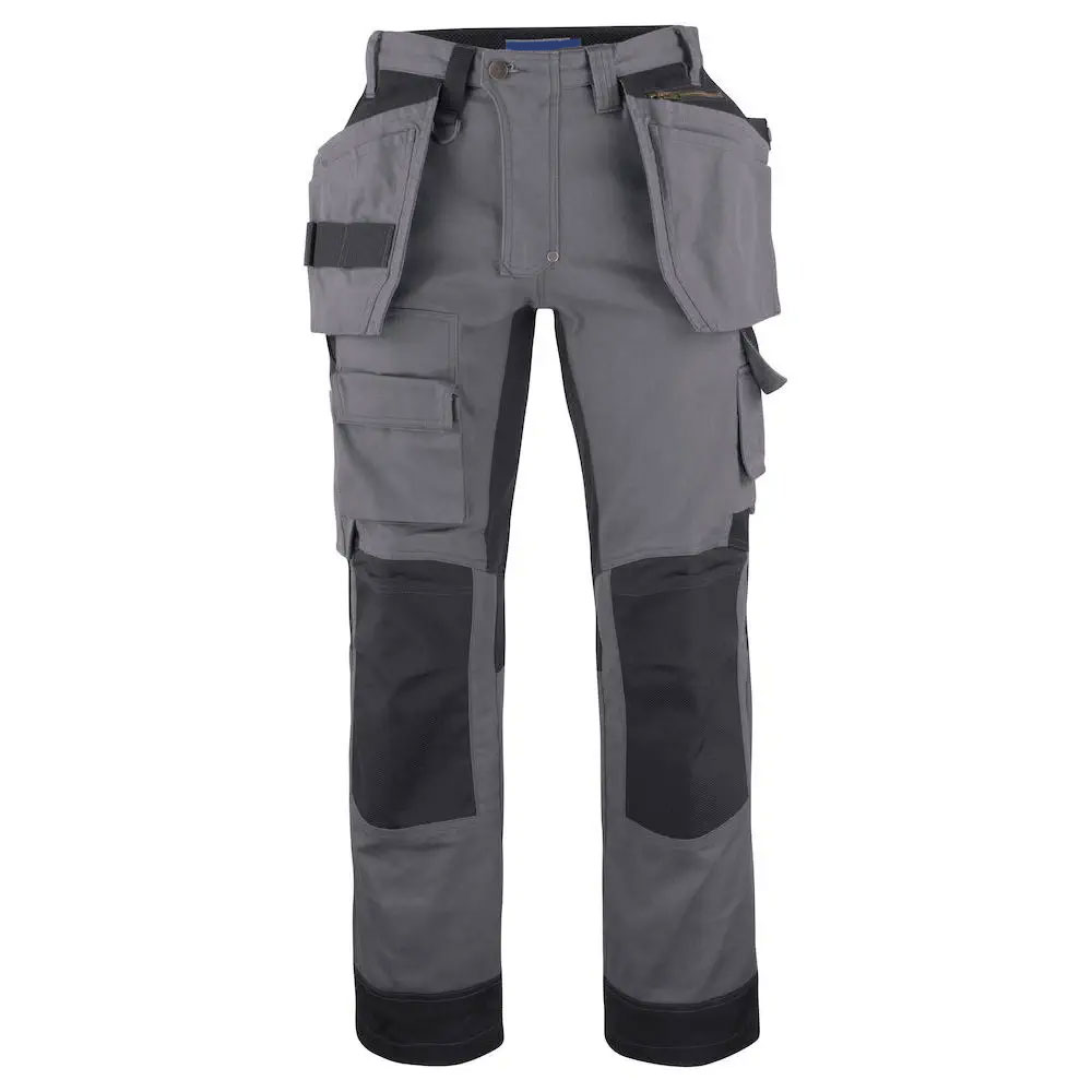 HIT N FIT Heavy Duty Grey Work Trousers with Black Reinforced Knees and Holster Pockets