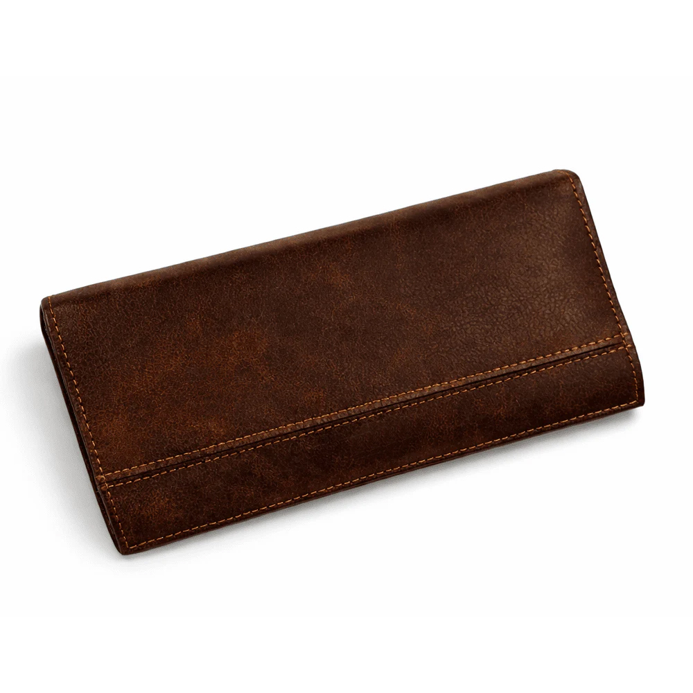 HIT N FIT Men's Dual Tone Brown and Black Genuine Textured Leather Bifold Wallet with Perimeter Stitching